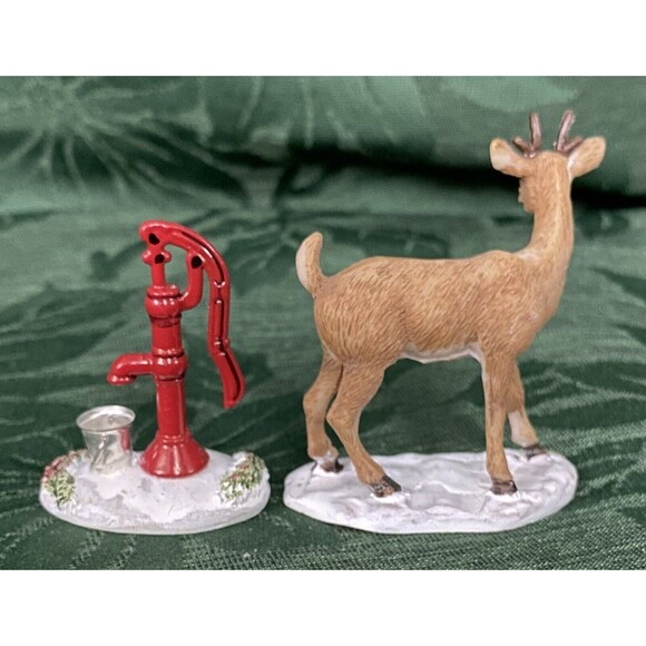 Lemax Christmas Village Deer On The Hoof 92343 & Red Water Pump 54107 Figurine - Picture 3 of 6